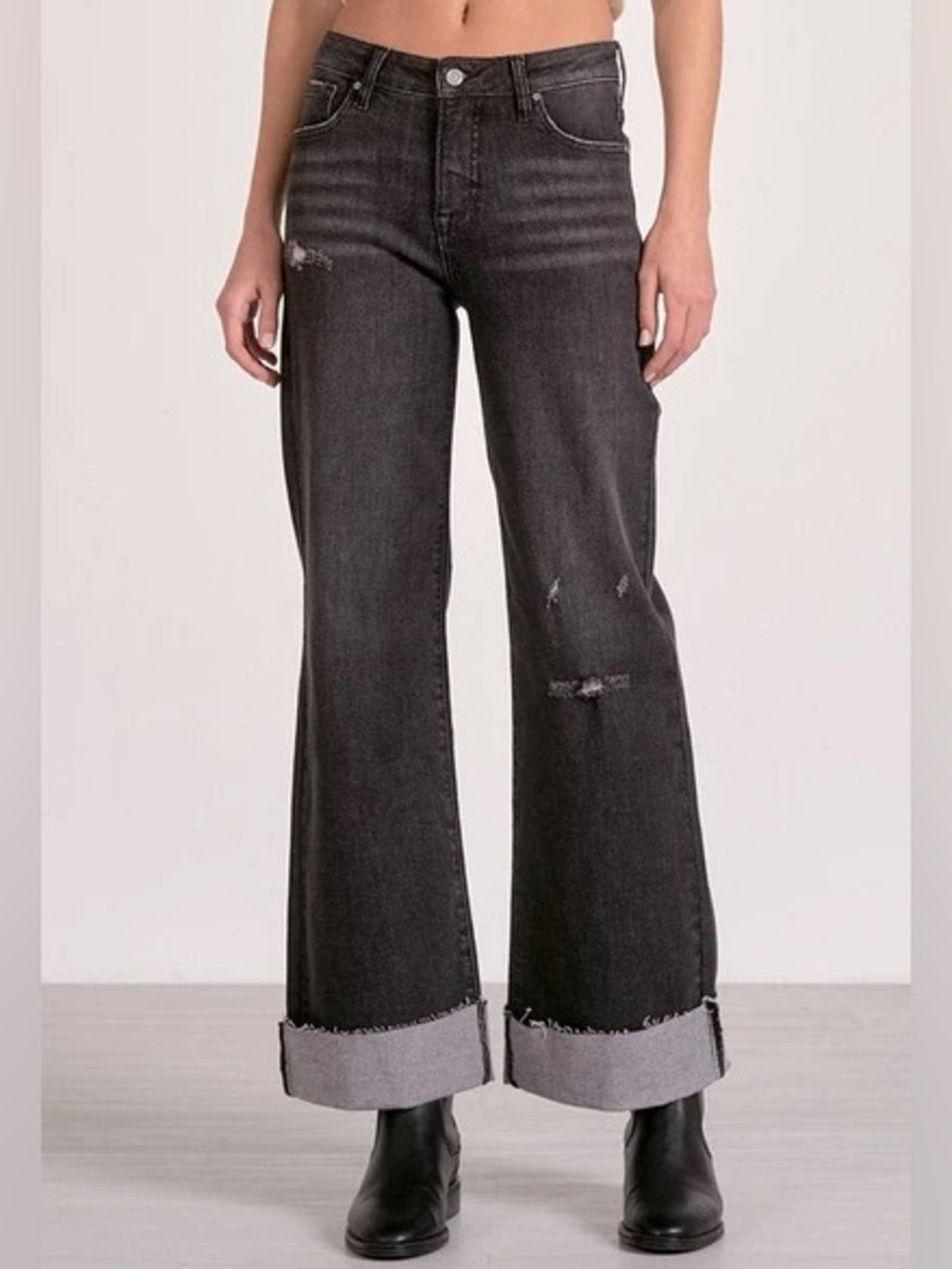 Distressed wide leg jeans
